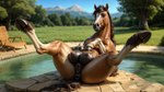 animal_genitalia animal_pussy anus black_anus black_pussy black_teats blurred_background equine_genitalia equine_pussy female feral genitals looking_at_viewer nature nature_background pool pool_chair pussy solo spread_legs spreading teats water ruski218 equid equine horse mammal hi_res