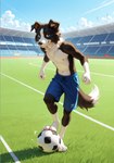 anthro ball belly looking_at_viewer male playing shirtless soccer_ball solo solo_focus sport sportswear zoleth border_collie canid canine canis collie domestic_dog herding_dog mammal pastoral_dog sheepdog absurd_res hi_res