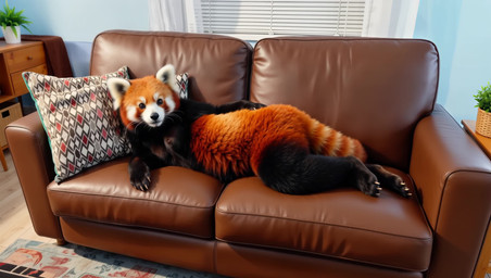 anthro breasts brown_eyes female fluffy fluffy_tail furniture hand_on_side living_room lying nipples on_side pillow realistic realistic_fur realistic_lighting sofa solo tail zabern ailurid mammal red_panda animated hi_res webm