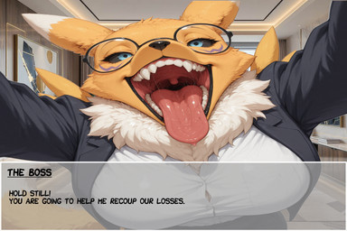 anthro big_breasts blue_eyes bodily_fluids breasts clothing dripping female fur looking_at_viewer mouth_shot muscular open_mouth saliva saliva_drip saliva_string solo teeth tongue tongue_out tuft vore white_body white_fur yellow_body yellow_fur zoc digimon digimon_(species) renamon hi_res