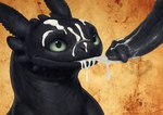 black_body black_penis black_scales bodily_fluids cum cum_drip cum_in_mouth cum_inside cum_on_face cum_on_penis dripping duo ejaculation feral genital_fluids genitals green_eyes male male/male mythology penis scales simple_background eclipsetheorca how_to_train_your_dragon toothless dragon mythological_creature mythological_scalie night_fury scalie western_dragon invalid_tag headshot_portrait hi_res portrait