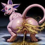 anatomically_correct anatomically_correct_anus anatomically_correct_genitalia anatomically_correct_pussy angry anus bodily_fluids breasts eeveelution espeon feces female feral frown fur gaping gaping_anus gaping_pussy generation_2_pokemon genital_fluids genitals looking_down low-angle_view medium_breasts nipples pissing pokemon_(species) pussy scat scowl solo spread_legs spreading steaming_saliva tongue tongue_out urine watersports