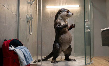 5_fingers anthro backpack bathroom breasts brown_body brown_fur clothing discarded_clothing female fingers front_view fur genitals medium_breasts nipples nude otter_tail pregnant pregnant_female pussy realistic realistic_fur realistic_lighting semi-anthro shower showering solo sound_effects standing wet wet_body wet_breasts wet_fur whiskers sound_warning zabern mammal mustelid otter animated hi_res short_playtime sound webm