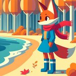 anthro autumn beach blue_clothing boots bottomwear clothed clothing female footwear forest fur jacket orange_body orange_fur outside plant sand scarf seaside skirt solo topwear tree water white_body white_fur omgechounknown canid canine canis fox mammal