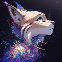 abstract_background ambiguous_gender anthro brown_body brown_fur cheek_tuft countershade_face countershading ear_tuft eyebrows eyelashes facial_markings facial_tuft fur glitch head_markings hologram inner_ear_fluff light looking_up markings multicolored_body multicolored_eyes multicolored_fur particles pink_nose science_fiction side_view solo spots spotted_body spotted_fur tan_body tan_fur tuft whisker_spots white_body white_fur white_inner_ear_fluff vertexlynx digital_creature felid feline lynx mammal 1:1 2025 bust_portrait colored colorful detailed digital_media_(artwork) hi_res icon lighting portrait prompt_metainfo shaded