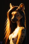 anthro breasts female fur hair looking_at_viewer nude realistic realistic_fur solo spots spotted_body spotted_fur tuft gren_art hyaenid mammal absurd_res hi_res portrait