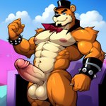 anthro balls bara blue_eyes five_nights_at_freddy's frosting.ai genitals male muscular muscular_male orange_body penis solo candougie glamrock_freddy_(fnaf) mammal ursid ursine