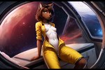 anthro breasts brown_body brown_fur brown_hair chest_tuft clothing countershade_fur countershade_torso countershading ear_tuft exposed_breasts female fur hair jumpsuit looking_at_viewer navel nipples sitting solo solo_focus space spacecraft spacecraft_interior tease teasing tuft unzipped vehicle webcomic yellow_clothing drakkenfyre freefall_(webcomic) florence_ambrose_(freefall) webcomic_character bowman's_wolf canid canine canis mammal red_wolf wolf comic