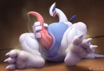 3_toes animal_genitalia anthro anus belly big_penis blush bodily_fluids claws feet genital_fluids genital_slit genitals glistening glistening_body leaking_precum male masturbation musk musk_clouds on_ground open_mouth penile penile_masturbation penis precum sitting slit smelly solo steam steaming_body sweat sweaty_body sweaty_feet tapering_penis toe_claws toes tongue tongue_out vein veiny_penis wrinkled_feet wrinkled_soles sergalbutt nintendo pokemon generation_2_pokemon legendary_pokemon lugia pokemon_(species)
