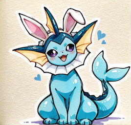 ambiguous_gender blue_body bunny_costume clothing costume director_name:pakow feral heart_symbol rabbit_ears smile solo sticker nintendo pokemon eeveelution generation_1_pokemon pokemon_(species) vaporeon