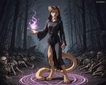 anthro bone cemetery female magic magic_circle magic_user necromancer skeleton solo ivorymane felid lion mammal pantherine watermark