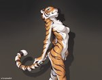 anthro breasts cruzneale1 elegant female fur looking_up medium_breasts nippleless pose shadow simple skinny solo standing stripes tail felid leopard mammal pantherine tiger invalid_background hi_res