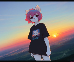 anthro landscape male solo sunset keryesh4ka domestic_cat felid feline felis mammal hi_res