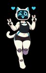 <3 anthro bellabot bottomwear breasts carrefour clothed clothing crop_top female gesture gumby gym_bottomwear gym_clothing gym_shorts kerfus looking_at_viewer machine one_eye_closed open_:3 robot running screen screen_face shirt shorts solo standing tongue tongue_out topwear v_sign white_body wink