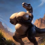 big_breasts breasts busty_feral female feral huge_breasts pregnant solo standing jfurryart605 dinosaur reptile scalie animated webm