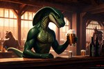 alcohol bar beer beverage blizzard_entertainment drinking green_body green_scales humanoid inn inside kauket male reptile saloon scales scalie sethrak snake solo warcraft world_of_warcraft yellow_eyes