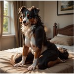 anthro bed bedroom brown_eyes female fur furniture multicolored_body multicolored_fur nipples on_bed pink_nipples sitting sitting_on_bed slightly_chubby solo ghostrecon9i border_collie canid canine canis collie domestic_dog herding_dog mammal pastoral_dog sheepdog full-length_portrait portrait