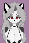 anthro clothing dress female frosting.ai hair nipples romantic smile white_body white_hair renz loona_(helluva_boss) canid canid_demon demon hellhound mammal absurd_res digital_media_(artwork) hi_res