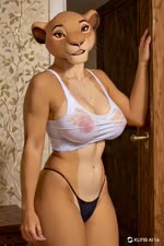 anthro blue_eyes breasts butt chair clothing door female fur furniture solo tan_body tan_fur translucent translucent_clothing underwear wood_chair wood_furniture stabdiffer_(director) the_lion_king sarabi_(the_lion_king) felid lion mammal pantherine animated webm