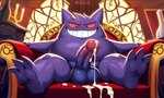 3_toes anthro balls bodily_fluids cum erection feet genital_fluids genitals grin grinning_at_viewer head_tuft humanoid_genitalia humanoid_penis leaking_cum looking_at_viewer low-angle_view male penis purple_body red_eyes sitting slightly_chubby smile soles solo spread_legs spreading sweat sweaty_body text toes tuft vein veiny_penis wrinkled_feet wrinkled_soles wrinkly_soles sergalbutt nintendo pokemon generation_1_pokemon gengar pokemon_(species) hi_res signature url