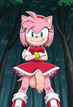 anthro balls big_balls big_penis breasts clothed clothing crossed_arms dress flaccid footwear foreskin foreskin_overhang forest forest_background genitals gloves green_eyes gynomorph hair handwear humanoid_genitalia humanoid_penis intersex long_foreskin looking_at_viewer low-angle_view nature nature_background outside penis pink_body pink_hair plant saggy_balls shoes smile smirk solo tree unretracted_foreskin upskirt boxen549 sega sonic_the_hedgehog_(series) amy_rose eulipotyphlan hedgehog mammal hi_res