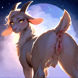 anus bodily_fluids butt cum cum_in_mouth cum_inside fellatio fellatio_gesture female feral gaping gaping_anus genital_fluids genitals gesture inviting long_tongue oral penile presenting presenting_hindquarters presenting_pussy pussy pussy_juice raised_tail sex solo suggestive suggestive_gesture tail teats tongue zoom_in unsauceballs bovid caprine goat mammal animated short_playtime webm