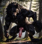 abs animal_genitalia animal_penis anthro balls bedroom_eyes big_balls big_penis black_body black_fur bodily_fluids canine_genitalia canine_penis chest_tuft cum cum_on_ground dripping erection forest fur genital_fluids genitals hair knot looking_at_viewer male male/male muscular muscular_anthro muscular_male narrowed_eyes neck_tuft nipples nude outside penile penis plant presenting saliva seductive solo spreading tree tuft vein veiny_penis wolfchime_(director) big_bad_wolf canid canine canis mammal were werecanid werecanine werewolf wolf hi_res