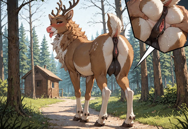 animal_ears animal_genitalia animal_pussy antlers anus big_breasts bodily_fluids breasts brown_body brown_fur butt close-up deer_ears dripping female feral fur genital_fluids genitals hair horn long_hair looking_at_viewer nipples nude presenting pussy raised_tail reindeer_antlers solo tongue tuft diddlier capreoline cervid cervine mammal reindeer hi_res