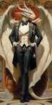 anthro bell black_tie_(suit) bowtie clothing detailed_background footwear male ornate shoes solo suit bahufaru gigan dragon hi_res