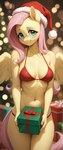 anthro bikini christmas_clothing clothing female gift solo swimwear tricksterfox fluttershy_(mlp) equid equine horse mammal pony absurd_res hi_res