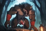 anthro bodily_fluids dripping forest forest_background genital_fluids genitals horny humanoid_genitalia humanoid_penis kneeling leaking_precum male muscular nature nature_background night penis plant precum precum_drip solo tree wristband joachim58 canid canine mammal were werecanid werecanine werewolf animated webm