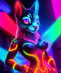 anthro breasts cattorihanzo colorful domestic_cat felid feline felis female glowing glowing_markings hi_res mammal markings medium_breasts neon nude solo