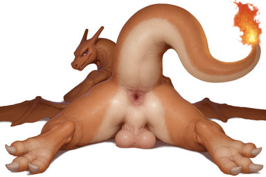 3_toes anus balls feet feral genitals looking_at_viewer male realistic simple_background solo toes white_background sysns nintendo pokemon charizard generation_1_pokemon pokemon_(species) hi_res