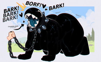 2026 4_fingers 4_toes 5_fingers <3 all_fours anthro arrow_sign bald barking big_breasts big_butt big_tongue black_body black_eyes black_skin blue_tongue border breasts butt chain chain_leash chromatic_aberration cloud collar curvaceous curvy_figure dialogue digitigrade duo exclamation_point facial_scar featureless_breasts feet female female_focus film_grain fingers fist glistening glistening_body grass hanging_breasts holding_leash holding_object huge_breasts huge_butt huge_thighs humanoid_hands larger_female leash light-skinned_male light_body light_skin male male/female motion_lines mountain muscular muscular_anthro muscular_arms muscular_female muscular_legs muscular_thighs nude nude_anthro nude_female on_ground on_knees open_mouth outdoor_nudity outline outside outside_border paws plant prompt rock scar scared sharp_teeth size_difference sky sound_effects spiked_collar spikes teeth text thick_thighs toes tongue toony tree voluptuous white_border white_outline wide_hips joe420 mario_bros nintendo gigi_(thecoatl034) chain_chomp human mammal monster english_text full-length_portrait hi_res portrait prompt_metainfo