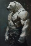 anthro belt fishnet kilt male muscular muscular_male pattern_fur snow snowflake solo bahufaru dexter_cullen_(bahufaru) mammal polar_bear ursid ursine hi_res