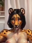 ahegao anthro anus black_hair black_spots blush bodily_fluids breasts cheetah colored countershading cum cum_in_mouth cum_inside cum_on_face cum_on_tongue felid feline female fur genital_fluids genitals hair inside looking_pleasured mammal nude open_mouth plant solo spots spotted_body spotted_fur teeth tongue tongue_out white_body white_countershading yellow_body yellow_eyes yellow_fur