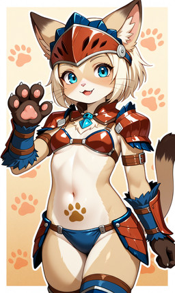anthro armor bikini_armor female solo unconvincing_armor ebil64 capcom monster_hunter felid felyne lynian mammal palico hi_res