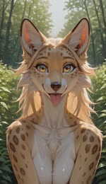 anthro backlighting backlit_ears belly big_eyes blonde_hair breasts breath brown_nose chest_tuft drool_on_breasts eyebrows female fluffy_ears garden_background gold_eyes hair light long_hair makeup mascara messy_hair panting sky smile solo sound_warning stray_hair sunny_(bahufaru) tuft whiskers white_belly white_throat wild_hair wilderness_backgaround bahufaru canid canine felid fox hybrid jaguar mammal pantherine animated hi_res lighting sound voice_acted webm