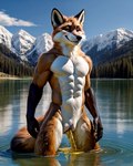 andromorph anthro bodily_fluids female fur genital_fluids genitals intersex lake mountains outdoor outdoor_nudity outside peeing plant public pussy solo standing_in_water tree urine urine_stream watersports wet wet_body wet_fur rinic_(director) canid canine fox mammal