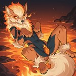 anatomically_correct anatomically_correct_genitalia anatomically_correct_pussy animal_genitalia animal_pussy burning canine_genitalia canine_pussy claws confident fangs female feral fiery_pussy fiery_tail fire flaming_eyes flaming_hair flaming_mane genitals glowing glowing_eyes lava lava_bath looking_at_viewer lying on_back orange_pussy presenting presenting_pussy pseudo_hair pseudo_mane pussy skinny smile smiling_at_viewer solo spread_legs spreading teasing volcano wildclaw666 nintendo pokemon arcanine generation_1_pokemon pokemon_(species) hi_res
