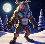 absurd_res anthro antlers canid canine capreoline cervid christmas claws genitals harness hi_res horn hybrid knot male mammal night nipples pecs penis pup_tobey reindeer rudolph_the_red-nosed_reindeer snow solo were werecanid werecanine werewolf