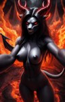 anthro breasts demon evil_grin female fire genitals horn lurktime_(director) pussy smile solo