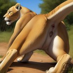 anatomically_correct anatomically_correct_genitalia anatomically_correct_pussy animal_genitalia animal_pussy felid feline feline_genitalia feline_pussy female feral genitals hi_res lion mammal pantherine pussy shabeel solo watermark