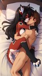 anthro balls bed_sheet bedding bedroom bodily_fluids breasts cum cum_inside digitigrade duo embrace female fluff-kevlar fur genital_fluids genitals hair hands_behind_head hug leg_wrap love machine male male/female markings nude pawpads paws penis pillow pussy vaginal waist_grab colonelkernel ara_(fluff-kevlar) android domestic_cat felid feline felis human mammal robot black brown closed_(disambiguation) eyes in red white absurd_res hi_res