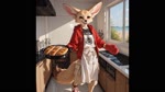 anthro appliance apron baking beach big_ears black_clothing black_nose black_shirt black_topwear bottomwear bread brown_eyes cargo_shorts clothing cloud cooking food handwear hoodie kitchen kitchen_appliance male oven oven_mitts pan plant red_clothing red_hoodie red_topwear sand sea seaside shirt shorts shrub sky solo steaming topwear water bahufaru kafeel_scirocco_(bahufaru) canid canine fennec fox mammal animated hi_res webm