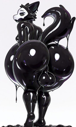 anthro balls belly big_balls big_belly big_butt black_body black_goo butt dripping genitals glistening glistening_balls glistening_belly glistening_body glistening_butt glistening_genitalia huge_butt hyper hyper_belly latex liquid_latex looking_back low-angle_view male mask moobs slime solo standing sticky dcx32 changed_(video_game) puro_(changed) canid canine canis mammal wolf hi_res