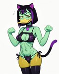 anatid annoyed anseriform anthro armpit_hair avian beak bird black_bra black_clothing black_hair black_panties black_underwear body_hair bra breasts cat_ear_panties cat_keyhole_bra cat_lingerie cat_tail cleavage_cutout clothing cloud9999 collar disney duck ducktales ducktales_(2017) eyebrows eyeliner fake_cat_ears fake_ears female frown furrowed_brow green_body green_skin hair hi_res highlights_(coloring) inner_boob keyhole_bra keyhole_clothing keyhole_underwear legwear lingerie looking_at_viewer magica_de_spell makeup markings mole_(marking) narrowed_eyes navel nipple_outline orange_legs panties paw_pose portrait pose pubes side-tie_panties simple_background skinny solo thigh_highs three-quarter_portrait training_bra underwear white_background yellow_eyes