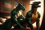 anal anal_penetration balls bed bedroom big_balls blizzard_entertainment dracthyr dragon duo furniture genitals green_body green_scales humanoid kauket looking_pleasured male male/male penetration scales scalie warcraft western_dragon world_of_warcraft