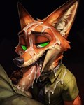 anthro bodily_fluids clothing cum cum_in_mouth cum_inside cum_on_clothing cum_on_face cum_on_penis fellatio genital_fluids genitals hypno_eyes hypnosis looking_at_viewer male mind_control open_mouth oral penile penis sex solo tongue tongue_out zootopia anonymous_director nick_wilde canid canine fox mammal hi_res