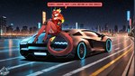 anthro biped breasts car city clothed clothing detailed_background dialogue dress female footwear fur hair high_heels horn looking_at_viewer night orange_hair outside red_body red_hair sitting smile smirk smirking_at_viewer solo speech_bubble star tail talking_to_viewer text vehicle thebigbradwulf emberlynn_(thebigbradwulf) dragon humanoid mammal mythological_creature mythological_scalie scalie wingless_dragon digital_media_(artwork) english_text hi_res widescreen